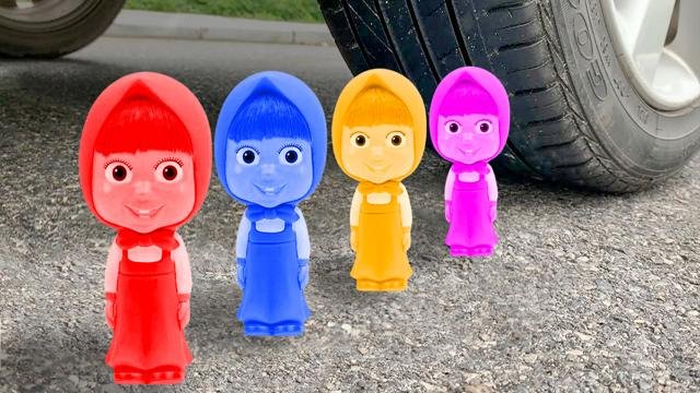 Crushing Video| Experiment car vs colored milk bottles