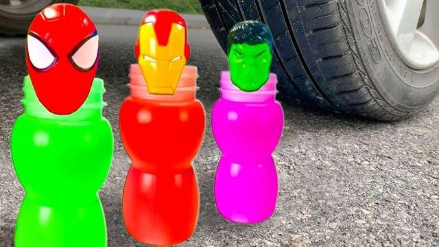 Crushing Video| Experiment car vs colored milk bottles